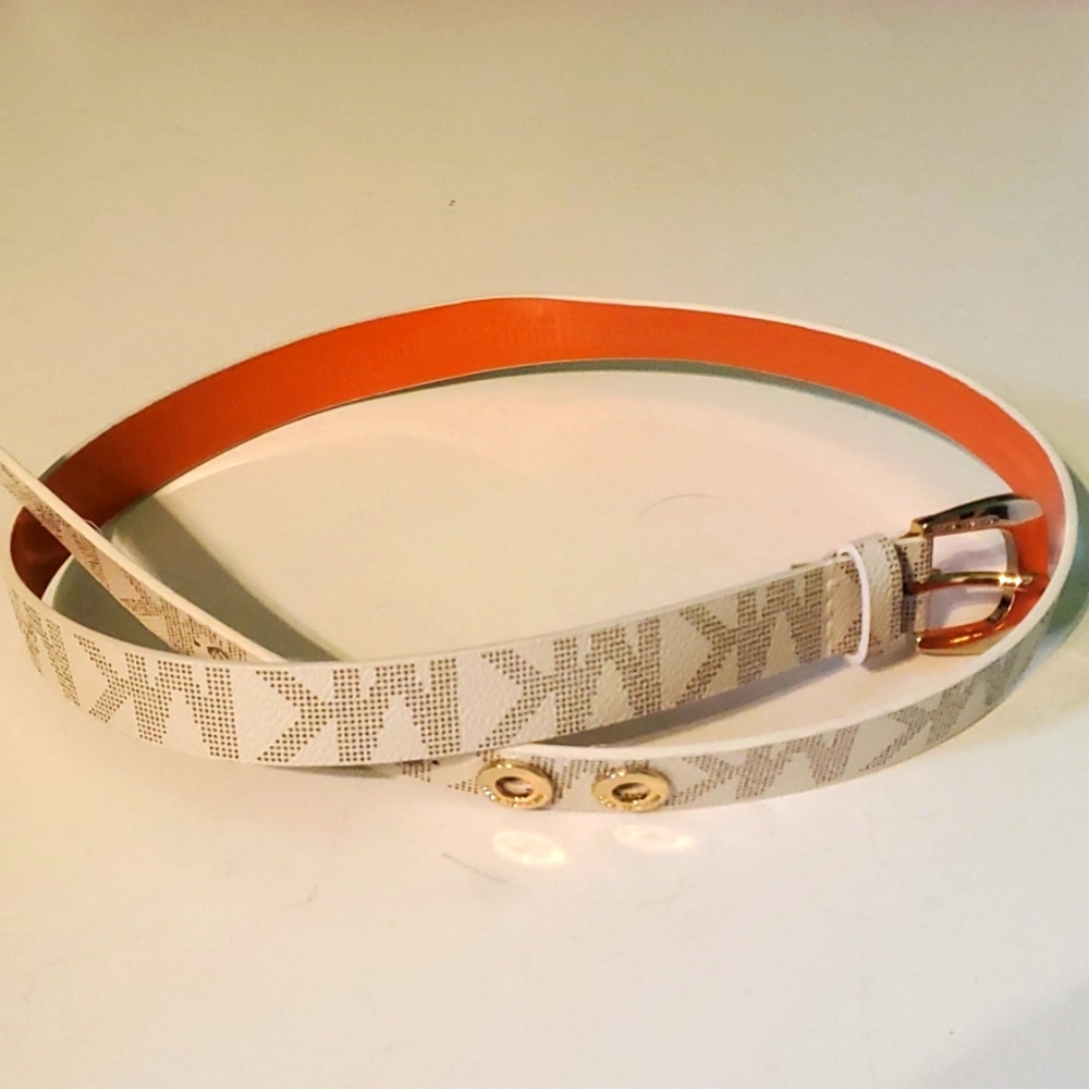 New Michael Michael Kors women's M white with grey logo belt